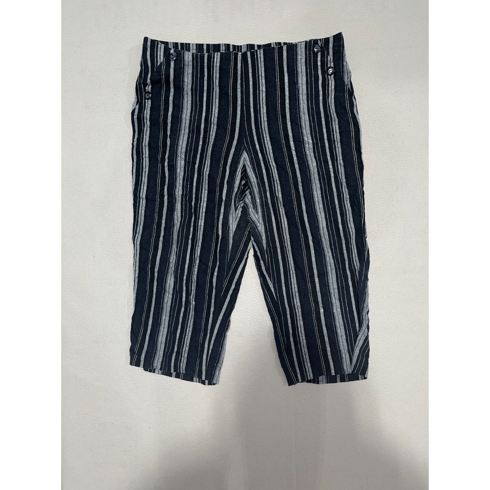 Soho Apparel Capri Pants Womens XL Multicolor Striped Linen Straight Leg Outdoor